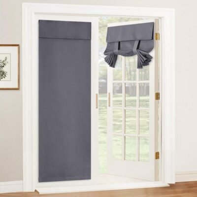 Blackout French Door Curtain - Privacy Thermal Insulated Window Shades for Patio Kitchen Front Entry Back Door Glass Window, Self Adhesive No Drill, 1 Panel, 26" W x 69" L, Grey