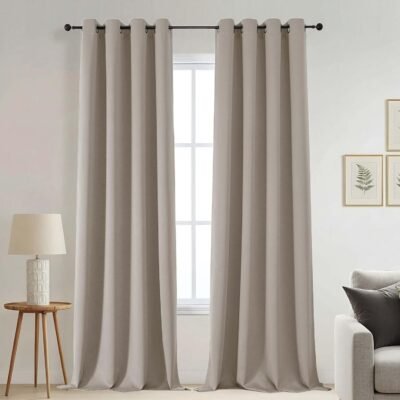 Blackout Curtains for Bedroom - Thermal Insulated Drapes 2 Panels Set, Solid Thick Grommet Light Blocking Curtains for Sliding Door, Stone Color, 2x52Wx96L Inches