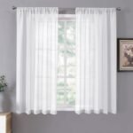 Sheer Curtains Living Room Linen Textured Curtain Sheers Light Filtering Voile Rod Pocket Curtains for Bedroom, 38 x 63 inches Long, White, Set of 2 Panels