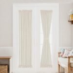 Elegant Linen French Door Curtains Light Filtering Curtain Panels Rod Pocket Linen Panel for Glass Door with Tie-Back Privacy Assured Semi Sheer Panel, 25" W by 72" L, 2 Panels, Natural