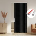 100% Blackout Accordion Door Front Door Curtain Invisible Folding Doors Interior for Bedroom Living Room Doorway Curtain Sets Included Tracks (1Panel, 53W x 79 L, Black)