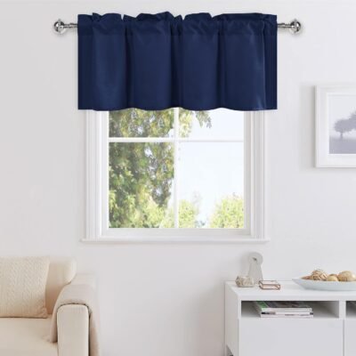 Valance Curtains for Living Room, Navy Valances for Small Window, Farmhouse Solid Short Topper -1 Panel, 42 X 18 Inch, Navy Blue