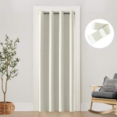 Cream Door Curtain for Doorway, Boho Cottage Core Closet Curtain for Bedroom Closet Door, Privacy Extra Wide Thermal Energy Efficient Hallway Room Divider, 42” W x 80" L