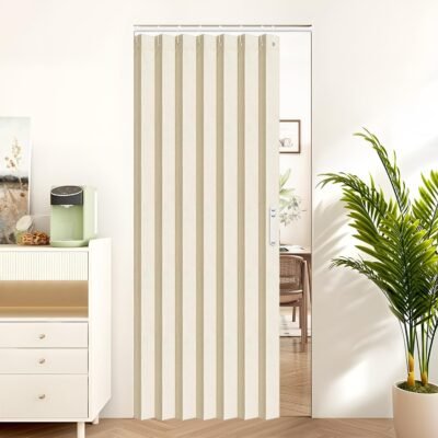 Closet Curtain for Open Closet, Folding Accordion Door Curtains for Closets Without Door, Privacy Curtain for Doorway, 1 Panel with Tieback, W39 x L78, Butter Cream