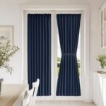 Dual Rod Pocket Dark Blue French Door Panel Curtains with Tieback - Door Curtain Panels for Patio Door, 1 Panel, W25 x L72, Navy