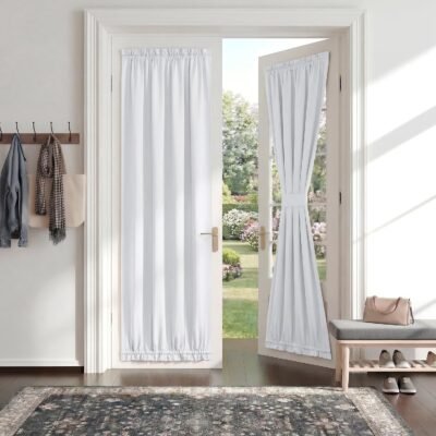 Non-See-Through French Door Curtain, 50% Light Blocking Solid Rod Pocket Privacy Window Treatment for Sliding Glass French Door with Adjustable Tieback, 25 x 72-inch, Pure White, 1 Piece