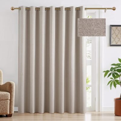 100% Blackout Linen Curtain for Sliding Glass Doors, Extra Wide Thermal Insulated Privacy Curtains for Bedroom/Patio Door/Living Room/Open Closet, Room Divider, Linen, W100xL84, 1 Panel